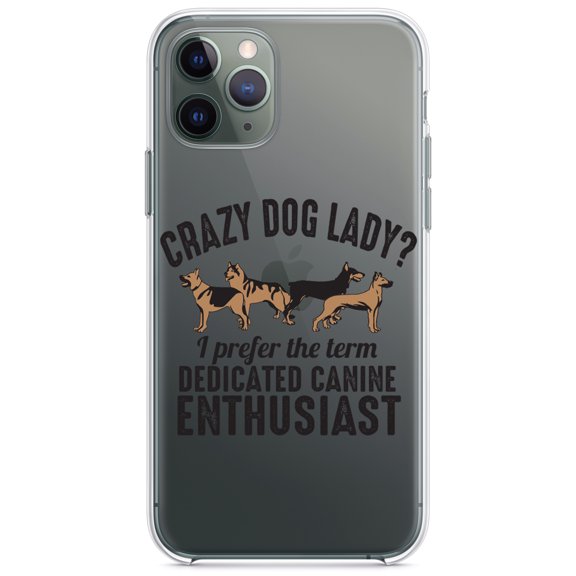 DistinctInk Clear Hybrid Case for Apple iPhone 12 (6.1" Screen) - Crazy Dog Lady? Canine Enthusiast - Shockproof Protection