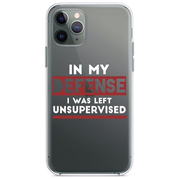 DistinctInk Clear Hybrid Case for Apple iPhone 12 (6.1" Screen) - In My Defense, I Was Left Unsupervised - Wireless Charging Compatible