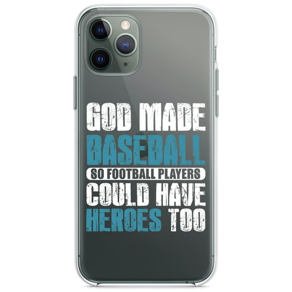 DistinctInk Clear Hybrid Case for Apple iPhone 12 (6.1" Screen) - God Made Baseball so Football Players Heroes - Shockproof Protection