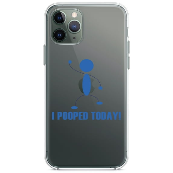 DistinctInk Clear Hybrid Case for Apple iPhone 12 (6.1" Screen) - I Pooped Today! - Tempered Glass Back