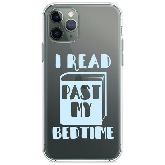 DistinctInk Clear Hybrid Case for Apple iPhone 12 (6.1" Screen) - I Read Past My Bedtime - Tempered Glass Back