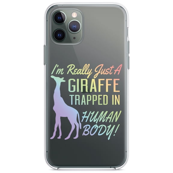 DistinctInk Clear Hybrid Case for Apple iPhone 12 (6.1" Screen) - Just a Giraffe Trapped in a Human Body - Wireless Charging Compatible