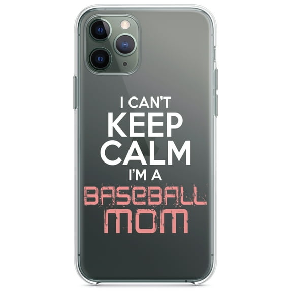 DistinctInk Clear Hybrid Case for Apple iPhone 12 (6.1" Screen) - Can't Keep Calm I'm a Baseball mom - Wireless Charging Compatible
