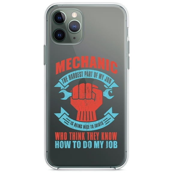 DistinctInk Clear Hybrid Case for Apple iPhone 12 (6.1" Screen) - Mechanic Being Nice to Idiots - Raised Bezel Screen Guard