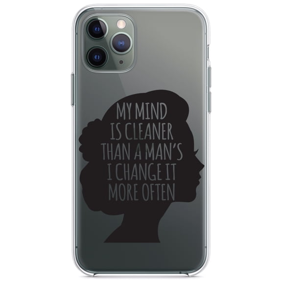 DistinctInk Clear Hybrid Case for Apple iPhone 12 (6.1" Screen) - My Mind is Cleaner Than a Man's I Change It - Wireless Charging Compatible