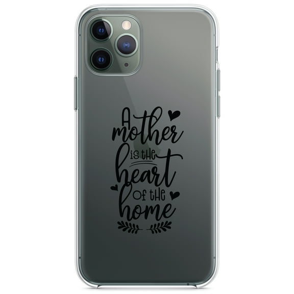 DistinctInk Clear Hybrid Case for Apple iPhone 12 (6.1" Screen) - A Mother is the Heart of the Home - Shockproof Protection