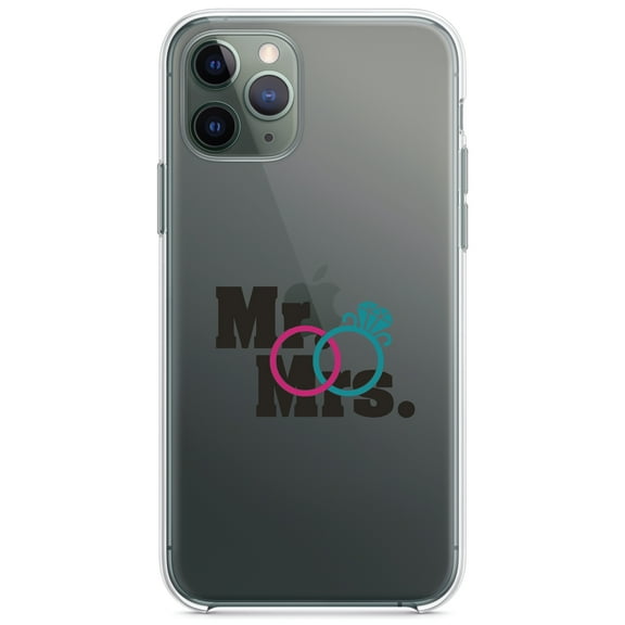 DistinctInk Clear Hybrid Case for Apple iPhone 12 (6.1" Screen) - Mr. & Mrs. Wedding Rings - Wireless Charging Compatible