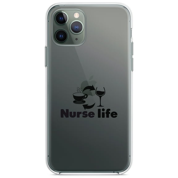 DistinctInk Clear Hybrid Case for Apple iPhone 12 (6.1" Screen) - Coffee, Wine, Repeat - Shockproof Protection