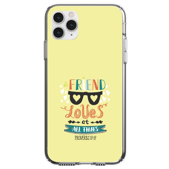 DistinctInk Clear Hybrid Case for Apple iPhone 12 (6.1" Screen) - A Friend Loves at All Times - Wireless Charging Compatible