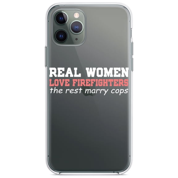 DistinctInk Clear Hybrid Case for Apple iPhone 12 (6.1" Screen) - Real Women Love Firefighters Not Cops - Slim Profile Design
