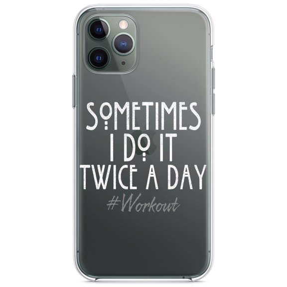 DistinctInk Clear Hybrid Case for Apple iPhone 12 (6.1" Screen) - Sometimes I Do It Twice A Day #workout - Slim Profile Design