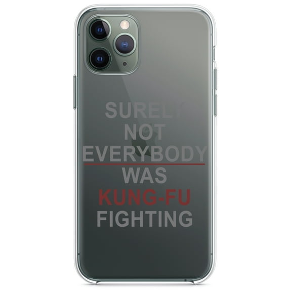 DistinctInk Clear Hybrid Case for Apple iPhone 12 (6.1" Screen) - Surely Not Everybody Was Kung Fu Fighting - Wireless Charging Compatible