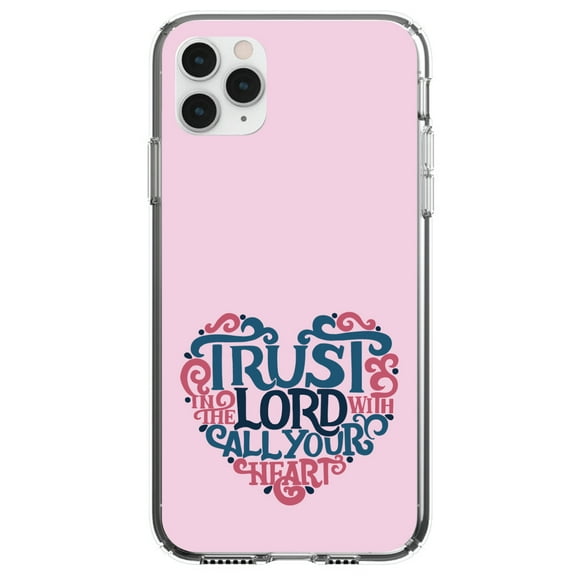 DistinctInk Clear Shockproof Hybrid Case for iPhone 12 / 12 PRO (6.1" Screen) - TPU Bumper, Acrylic Back, Tempered Glass Screen Protector - Trust In The Lord With All Your Heart