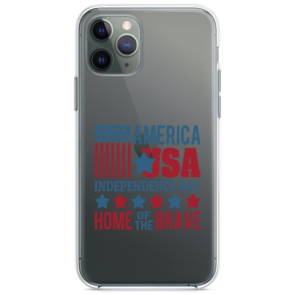 DistinctInk Clear Hybrid Case for Apple iPhone 12 Mini (5.4" Screen) - America USA Home of the Brave - Wireless Charging Compatible