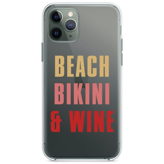 DistinctInk Clear Hybrid Case for Apple iPhone 12 Mini (5.4" Screen) - Beach Bikini & Wine - Shockproof Protection