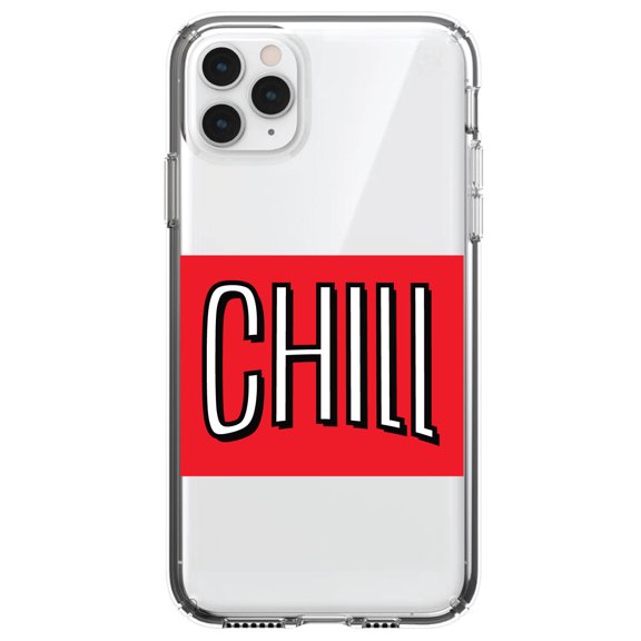 DistinctInk Clear Hybrid Case for Apple iPhone 12 Mini (5.4" Screen) - CHILL with red background - Wireless Charging Compatible