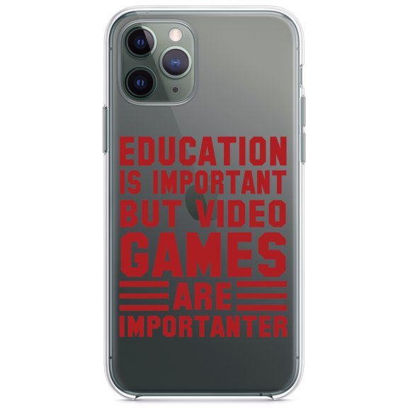 DistinctInk Clear Hybrid Case for Apple iPhone 12 Mini (5.4" Screen) - Education is Important Video Games Importanter - Slim Profile Design