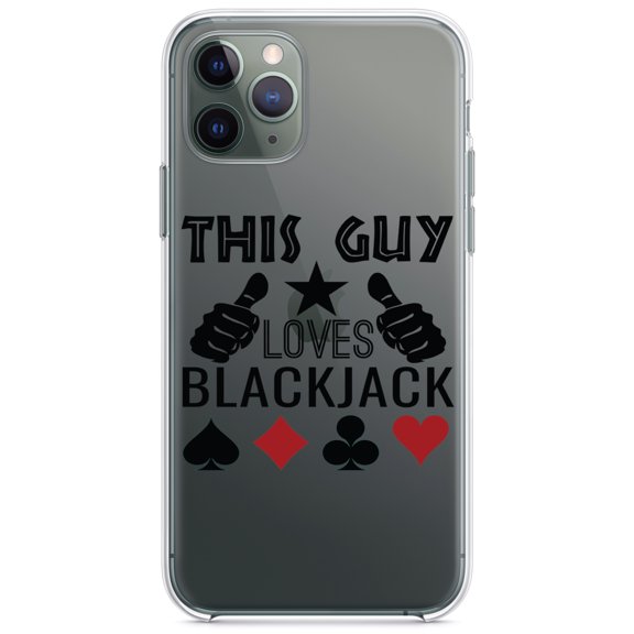 DistinctInk Clear Hybrid Case for Apple iPhone 12 Mini (5.4" Screen) - This Guy Loves Blackjack - Wireless Charging Compatible