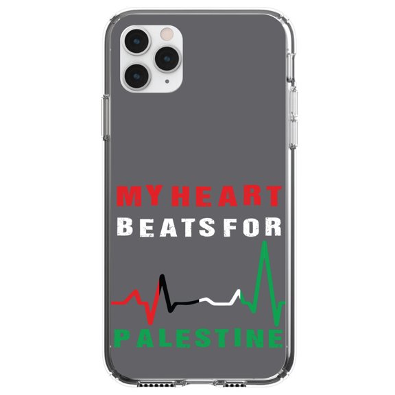 DistinctInk Clear Hybrid Case for Apple iPhone 12 Mini (5.4" Screen) - My Heart Beats for Palestine - Shockproof Protection