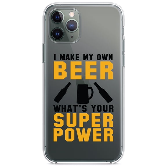 DistinctInk Clear Hybrid Case for Apple iPhone 12 Mini (5.4" Screen) - I Make Beer What's Your Super Power - Tempered Glass Back