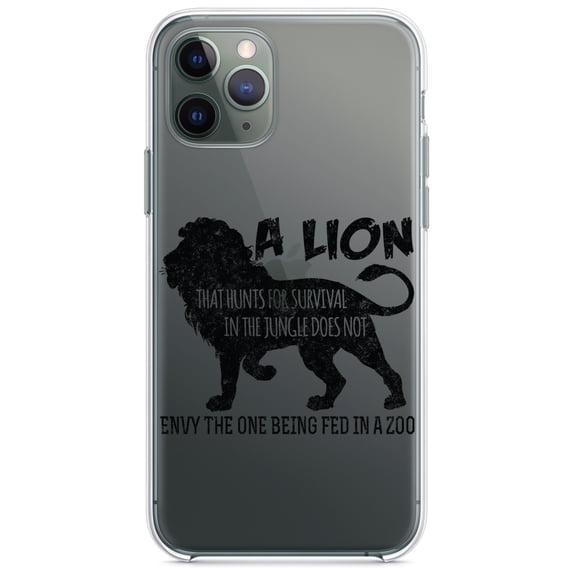 DistinctInk Clear Hybrid Case for Apple iPhone 12 Mini (5.4" Screen) - Lion Hunts for Survival Does Not Envy Zoo - Raised Bezel Screen Guard