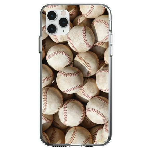 DistinctInk Clear Shockproof Hybrid Case for iPhone 12 MINI (5.4" Screen) - TPU Bumper, Acrylic Back, Tempered Glass Screen Protector - Old Baseballs - Show Your Love of Baseball