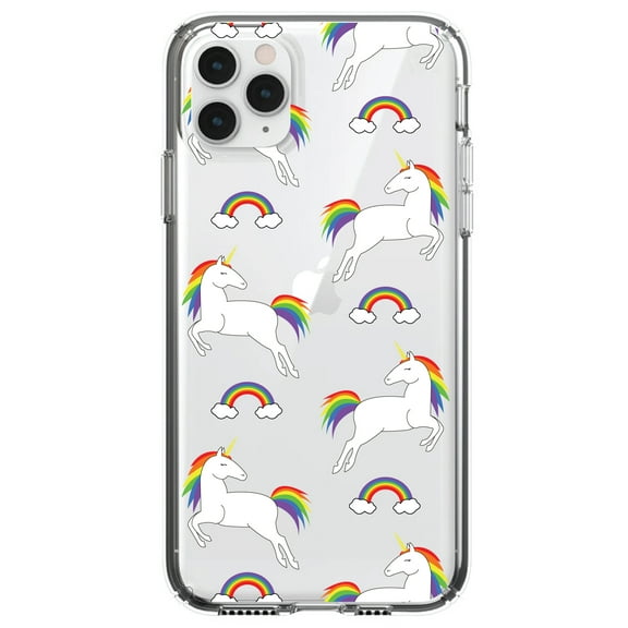 DistinctInk Clear Hybrid Case for Apple iPhone 12 Mini (5.4" Screen) - Rainbows & Unicorns - Wireless Charging Compatible