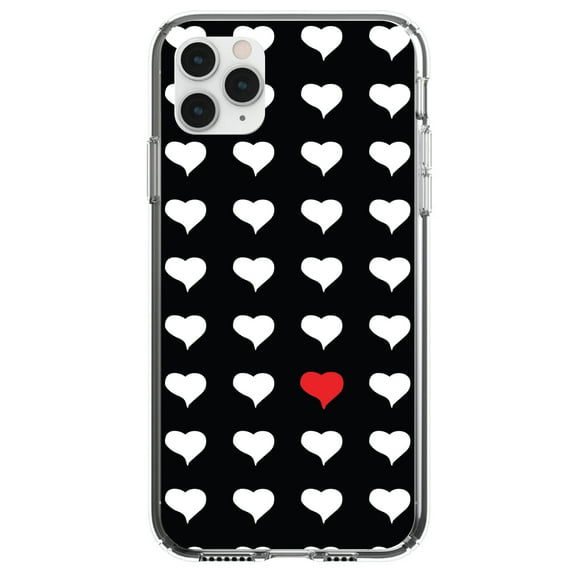 DistinctInk Clear Hybrid Case for Apple iPhone 12 Mini (5.4" Screen) - Red White Black Repeating Hearts - Slim Profile Design