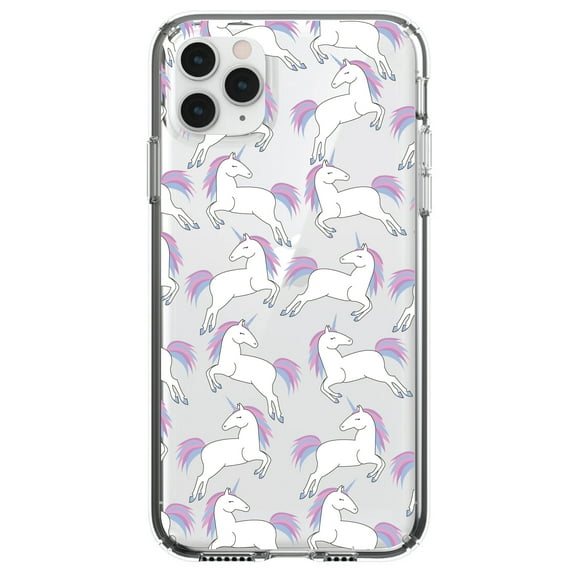 DistinctInk Clear Hybrid Case for Apple iPhone 12 Mini (5.4" Screen) - Repeating Pastel Unicorns - Slim Profile Design
