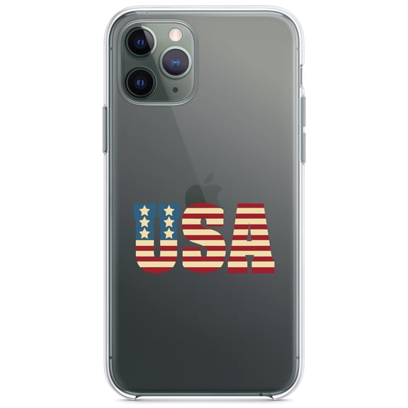 DistinctInk Clear Hybrid Case for Apple iPhone 12 Mini (5.4" Screen) - USA Letter Art Flag Red White & Blue - Raised Bezel Screen Guard