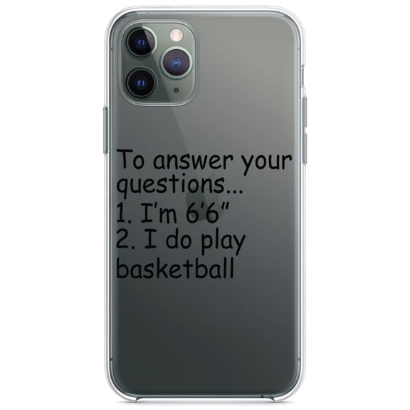 DistinctInk Clear Hybrid Case for Apple iPhone 12 Pro Max (6.7" Screen) - I'm 6'6" I Do Play Basketball - Wireless Charging Compatible