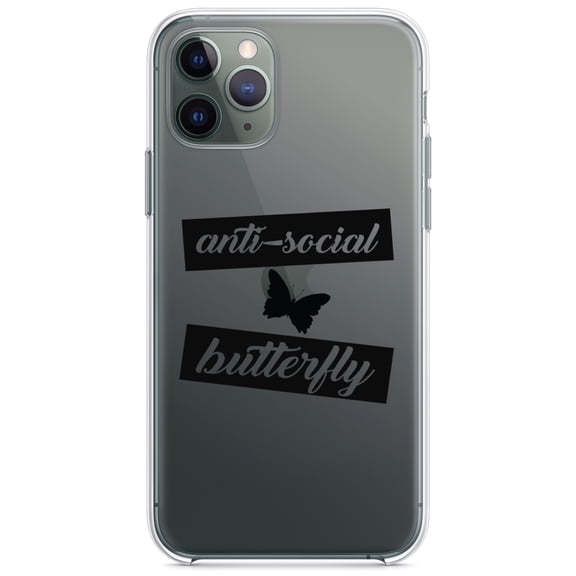 DistinctInk Clear Hybrid Case for Apple iPhone 12 Pro Max (6.7" Screen) - Anti-Social Butterfly - Lightweight Grip