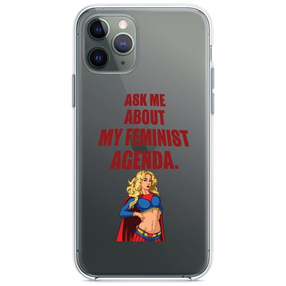 DistinctInk Clear Hybrid Case for Apple iPhone 12 Pro Max (6.7" Screen) - Ask Me About My Feminist Agenda - Wireless Charging Compatible