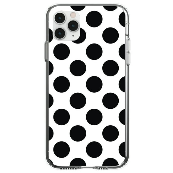 DistinctInk Clear Hybrid Case for Apple iPhone 12 Pro Max (6.7" Screen) - Black & White Polka Dots - Raised Bezel Screen Guard