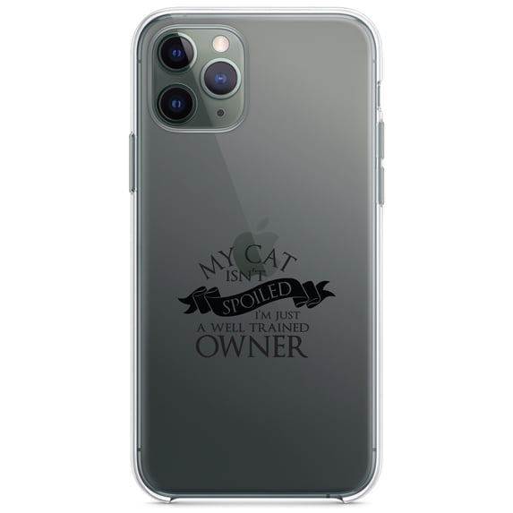 DistinctInk Clear Hybrid Case for Apple iPhone 12 Pro Max (6.7" Screen) - Cat Isn't Spoiled Well Trained Owner - Raised Bezel Screen Guard