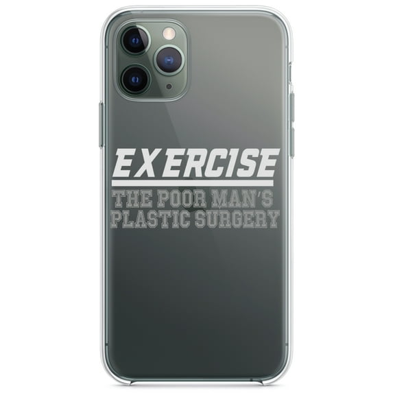 DistinctInk Clear Hybrid Case for Apple iPhone 12 Pro Max (6.7" Screen) - Exercise The Poor Man's Plastic Surgery - Tempered Glass Back