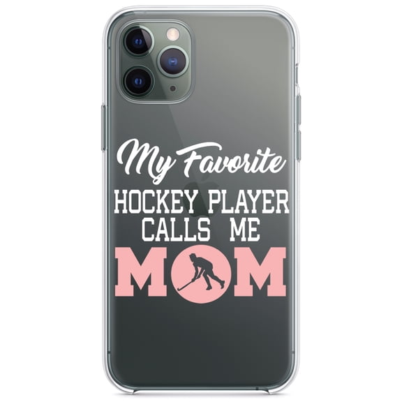 DistinctInk Clear Hybrid Case for Apple iPhone 12 Pro Max (6.7" Screen) - My Favorite Hockey Player Calls Me Mom - Wireless Charging Compatible