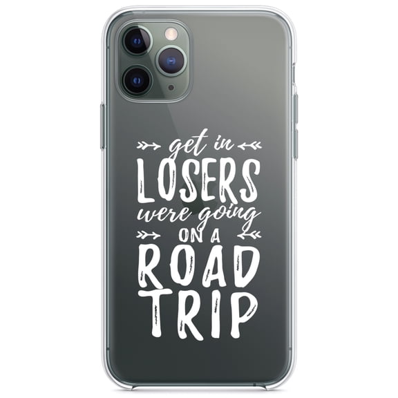 DistinctInk Clear Hybrid Case for Apple iPhone 12 Pro Max (6.7" Screen) - Get In Losers, We're Going on a Road Trip - Lightweight Grip