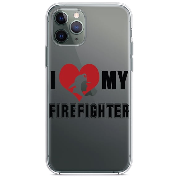 DistinctInk Clear Hybrid Case for Apple iPhone 12 Pro Max (6.7" Screen) - I Heart My Firefighter - Lightweight Grip