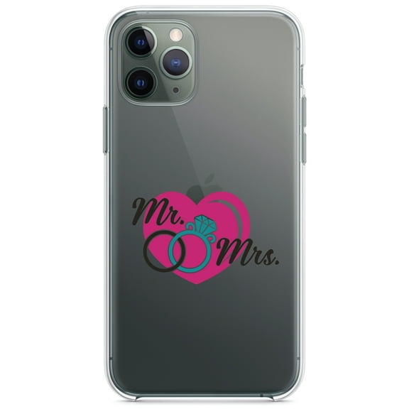 DistinctInk Clear Hybrid Case for Apple iPhone 12 Pro Max (6.7" Screen) - Mr. & Mrs. Wedding Rings Heart - Shockproof Protection