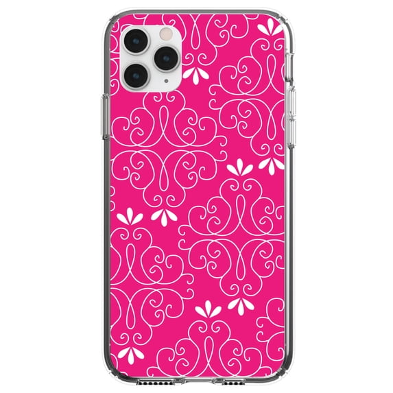 DistinctInk Clear Hybrid Case for Apple iPhone 12 Pro Max (6.7" Screen) - Neon Pink White Floral - Tempered Glass Back