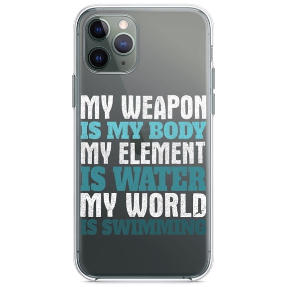 DistinctInk Clear Hybrid Case for Apple iPhone 12 Pro Max (6.7" Screen) - Swimming My Weapon is My Body Water - Lightweight Grip
