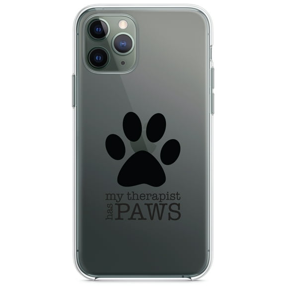 DistinctInk Clear Hybrid Case for Apple iPhone 12 Pro Max (6.7" Screen) - My Therapist Has Paws - Wireless Charging Compatible