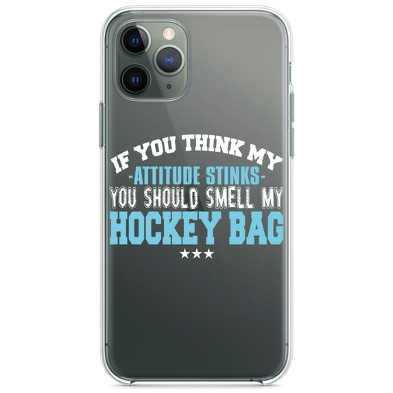 DistinctInk Clear Hybrid Case for Apple iPhone 12 Pro Max (6.7" Screen) - Think My Attitude Stinks Smelly My Hockey Bag - Lightweight Grip