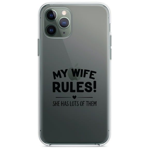 DistinctInk Clear Hybrid Case for Apple iPhone 12 Pro Max (6.7" Screen) - My Wife Rules! She Has Lots of Them - Slim Profile Design