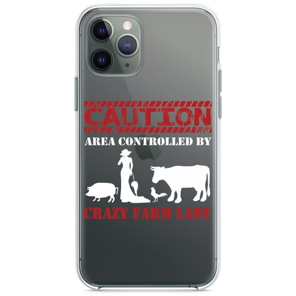 DistinctInk Clear Hybrid Case for Apple iPhone 13 (6.1" Screen) - Area Controlled By Crazy Farm Lady - Slim Profile Design