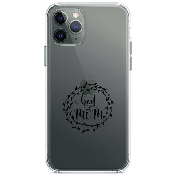 DistinctInk Clear Hybrid Case for Apple iPhone 13 (6.1" Screen) - Vine Wreath - Raised Bezel Screen Guard