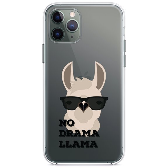 DistinctInk Clear Hybrid Case for Apple iPhone 13 (6.1" Screen) - No Drama Llama Cartoon - Wireless Charging Compatible