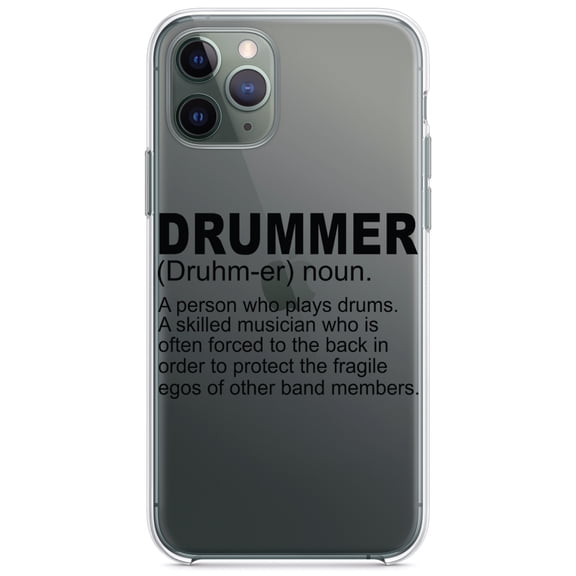 DistinctInk Clear Hybrid Case for Apple iPhone 13 (6.1" Screen) - Drummer Dictionary Definition - Wireless Charging Compatible
