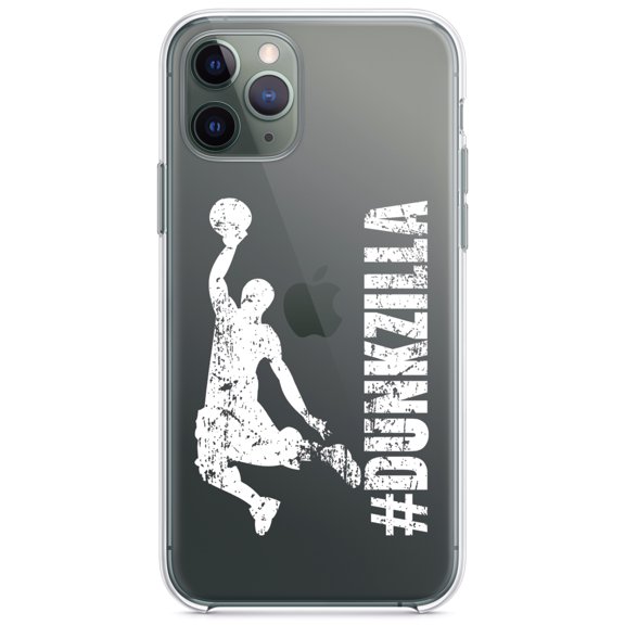 DistinctInk Clear Hybrid Case for Apple iPhone 13 (6.1" Screen) - #Dunkzilla Dunk Basketball - Wireless Charging Compatible